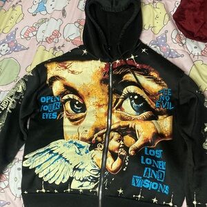 SHEIN Black Graphic Zip-Up Hoodie